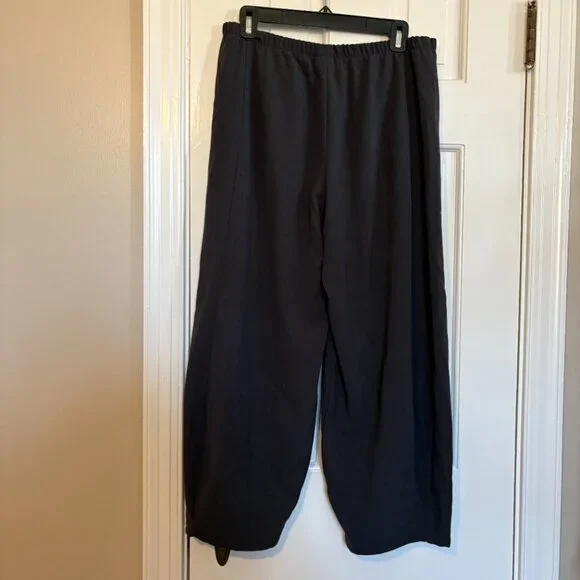 Lisa Bayne Barrel Leg Pants Charcoal Gray Elastic Waist - M - Picture 5 of 7